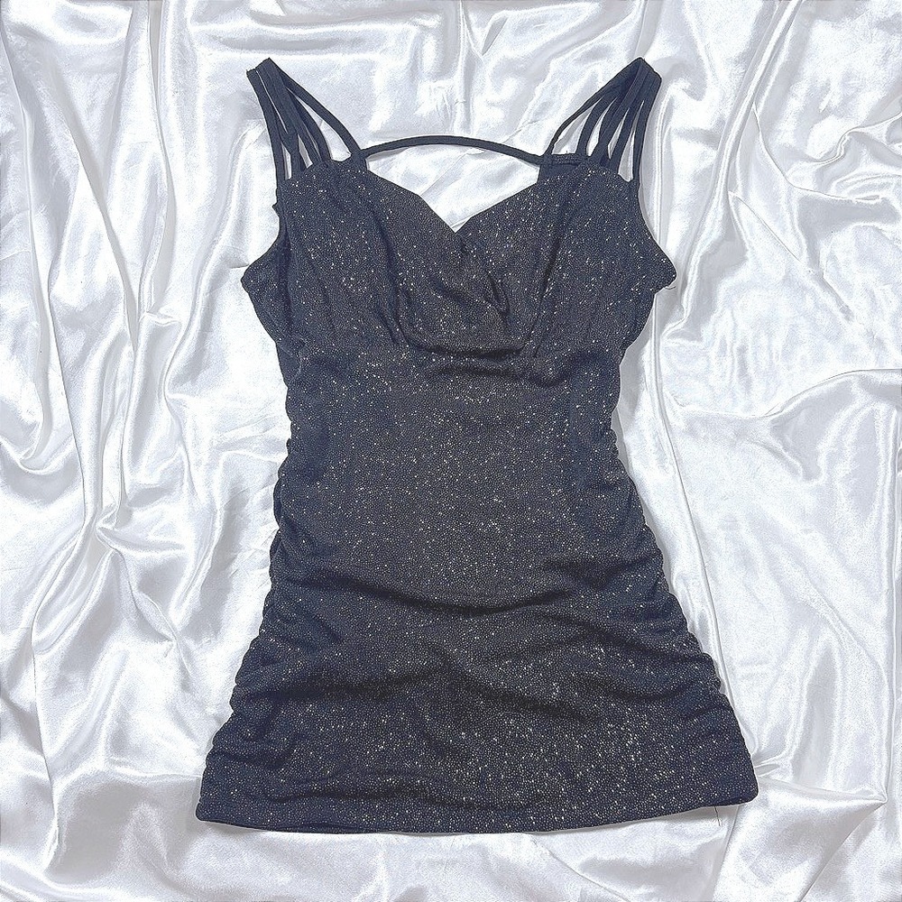 y2k HeartSOUL Top Black Excellent Glitter Ruched Multi-Strap Cowl Neck